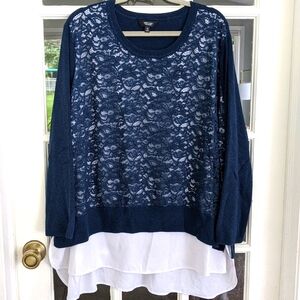 Women's 3X Simply Vera Vera Wang Long Sleeve Lace Sweater With Attached Blouse